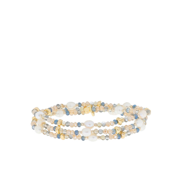 Crystal beaded pearl wrap bracelet-Blue Hand Home