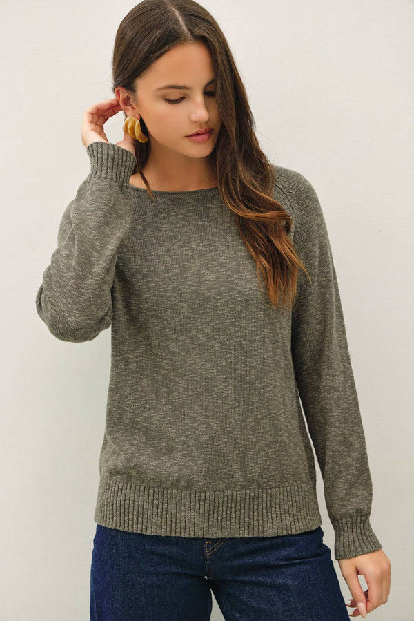 [NEW SHADE]RAGLAN SLEEVE SLUB PULLOVER SWEATER-Blue Hand Home