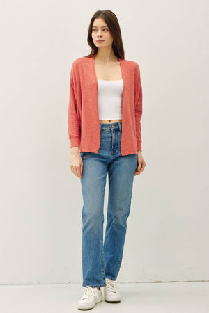 OPEN FRONT DOLMAN SLEEVE SLUB CARDIGAN-Blue Hand Home