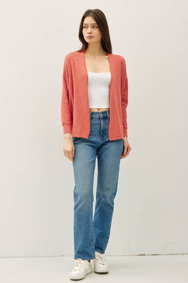 OPEN FRONT DOLMAN SLEEVE SLUB CARDIGAN-Blue Hand Home