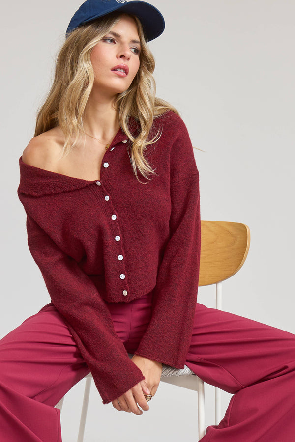 Essential Button Down Cardigan Top-Blue Hand Home
