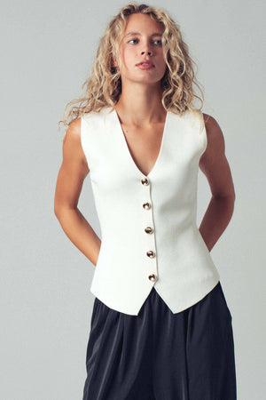 Sculpted Button-Front Knit Vest-Blue Hand Home