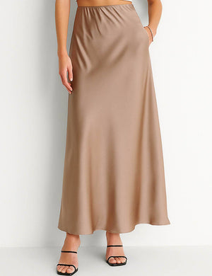 Ladies Solid Color Satin Midi Skirt 5515-Blue Hand Home