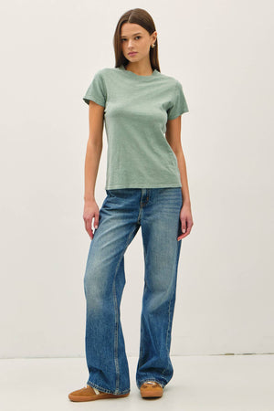 Classic Cut Acid Wash Cotton T-Shirt-Blue Hand Home