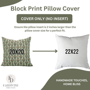Unique Block Print Linen Blend Pillow Cover - Lotus-Blue Hand Home