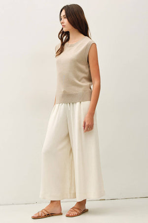 Linen Blend Cropped Palazzo Pants
