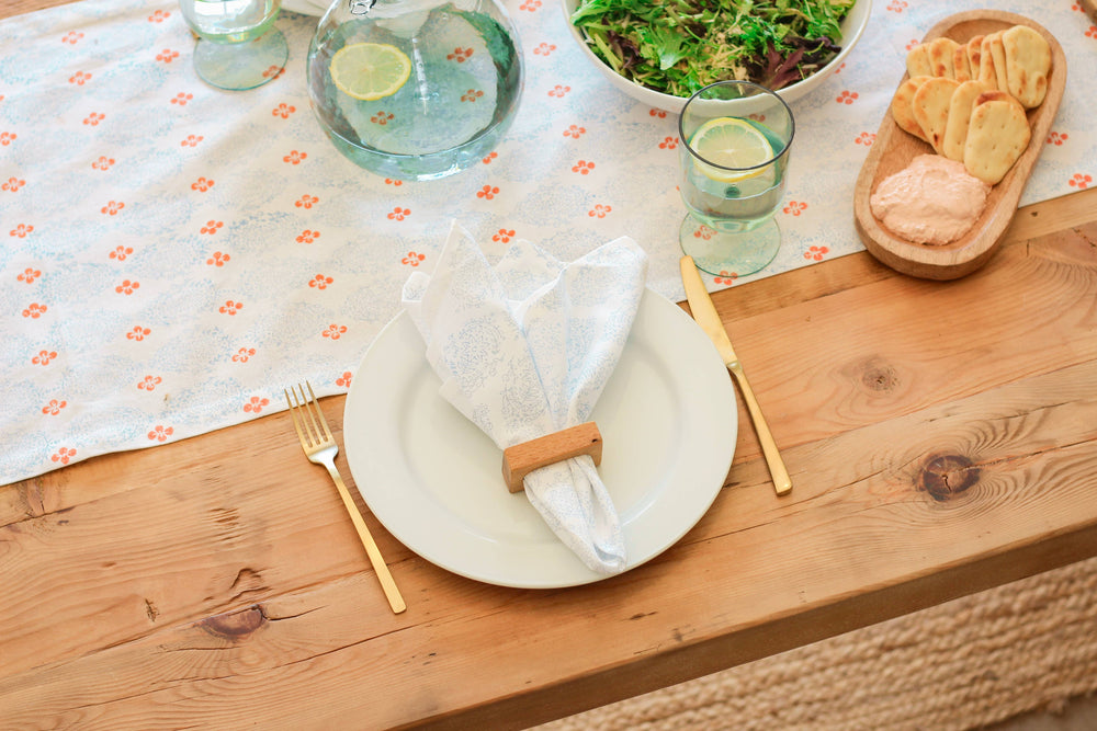 Table Runner - Vara Dogwood, Uniform Blue & Orange-Blue Hand Home