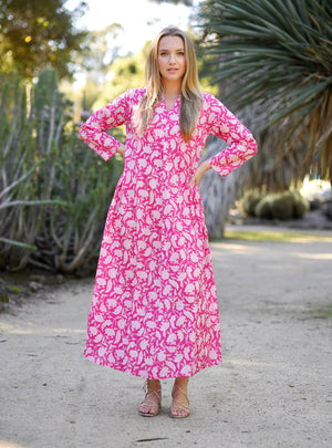 Calypso Dress Pink White-Blue Hand Home