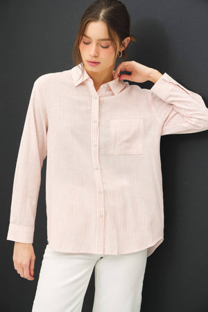 Pinstripe Cotton Button Up W/ Front Chest Pocket