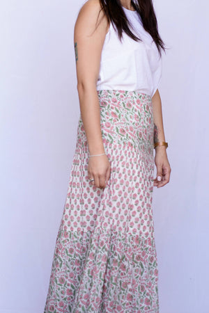 Tiered Maxi Skirt-Green Pink
