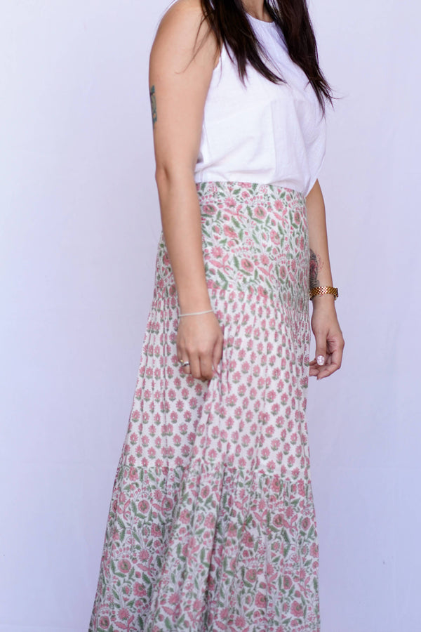 Tiered Maxi Skirt-Green Pink