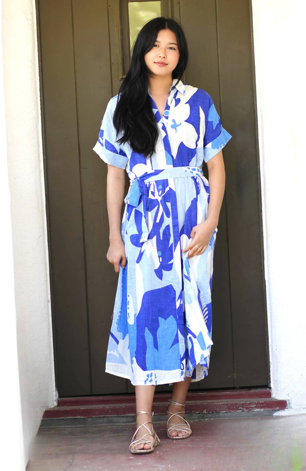 Brigitte Abstract Print Dress Blue Multi -Blue Hand Home