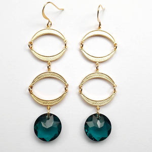 Double Crescent Emerald Drop Earrings-Blue Hand Home