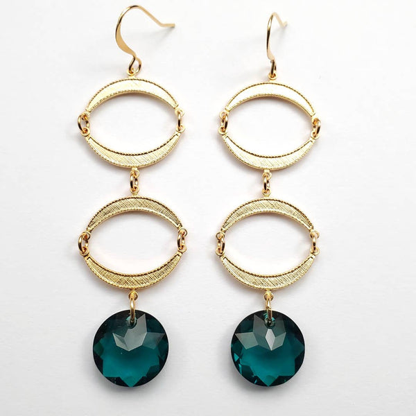 Double Crescent Emerald Drop Earrings-Blue Hand Home