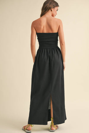 D3442 LINEN WITH RIBBED KNITTED TOP COMBO DRESS-Blue Hand Home