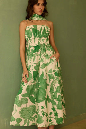 Hibiscus Anaar Smocked Bodice Maxi Dress - Fern-Blue Hand Home