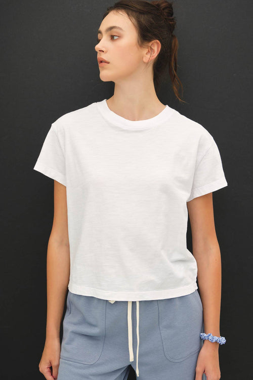 Garment Dyed Cotton Slub Half Sleeve Crop Top