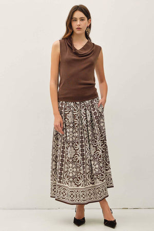 DRAPING PLEATS MAXI SKIRT-Blue Hand Home