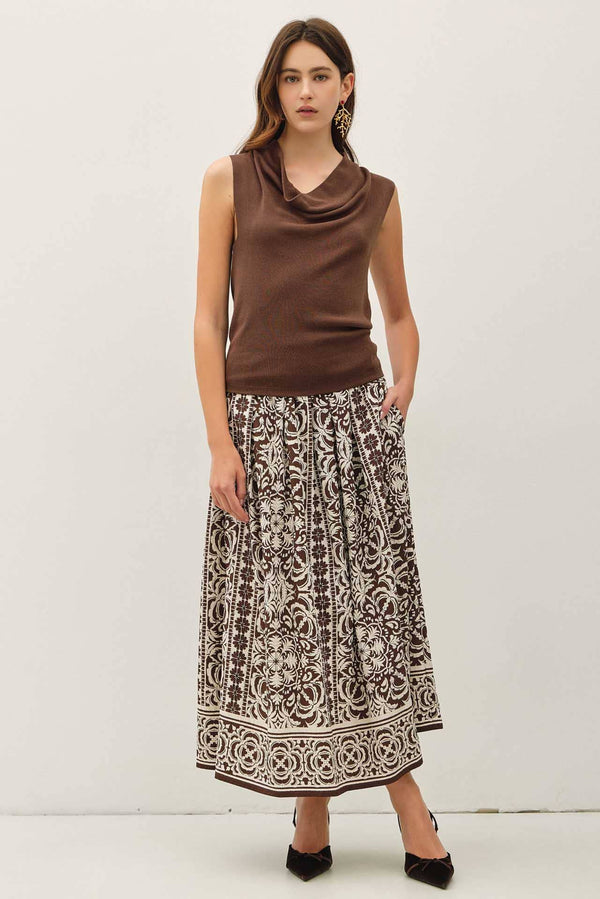 DRAPING PLEATS MAXI SKIRT-Blue Hand Home