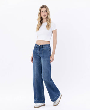HIGH RISE TROUSER HEM WIDE LEG JEANS LV1753-Blue Hand Home