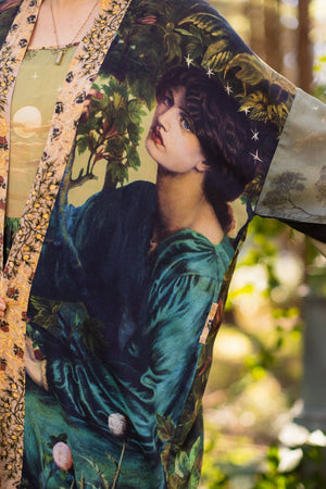 Bella Notte Opera Duster Kimono Robe w/Rabbit & Moon-Blue Hand Home