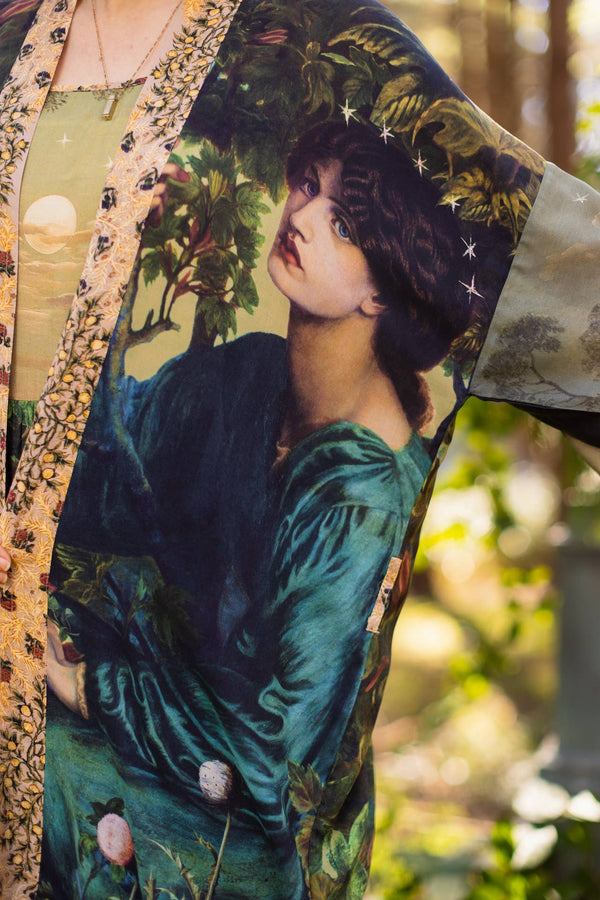 Bella Notte Opera Duster Kimono Robe w/Rabbit & Moon-Blue Hand Home