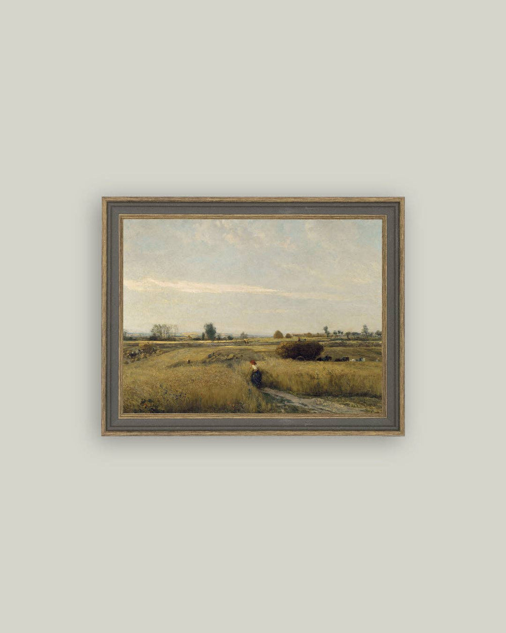 Harvest Landscape Framed Antique Art-Blue Hand Home