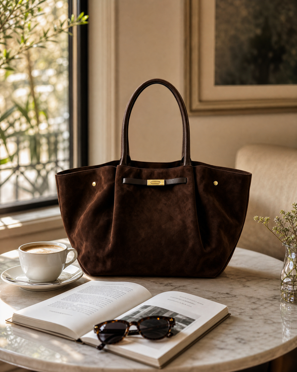 Genuine Suede Bag With Leather Details Made In Italy
