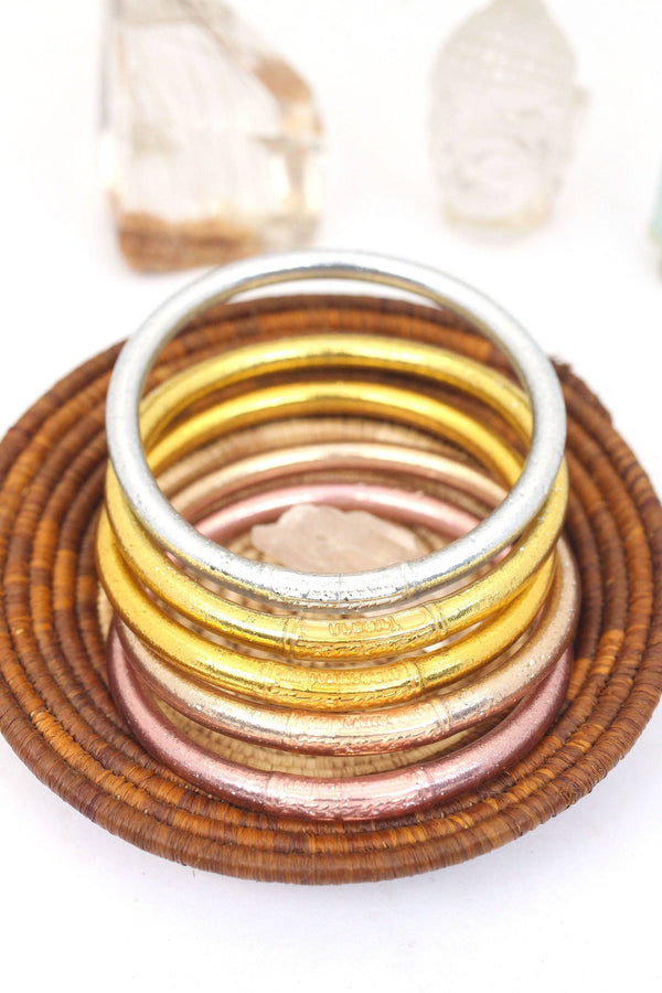 Single Thai Buddhist Temple Bracelet, Mantra Bangle, Metals-Blue Hand Home