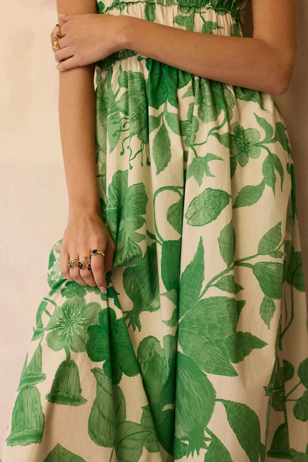 Hibiscus Anaar Smocked Bodice Maxi Dress - Fern-Blue Hand Home