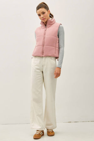 Classic Puffer Zip Up Vest W/ High Neck