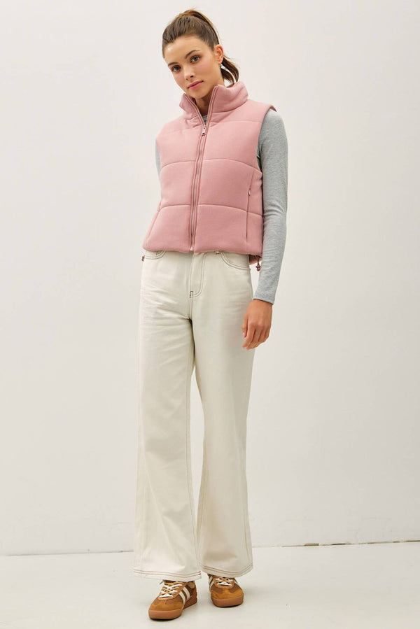 Classic Puffer Zip Up Vest W/ High Neck