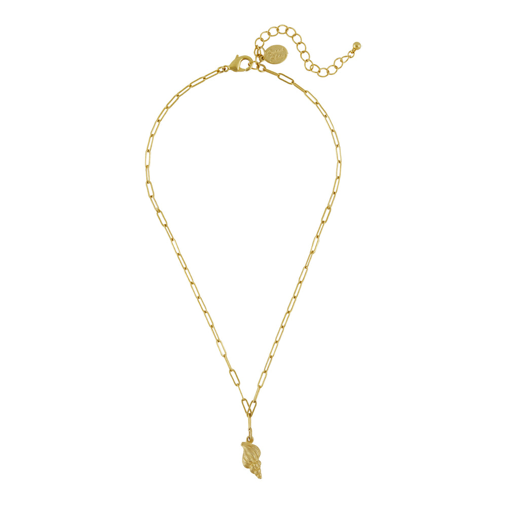 Gold Spiral Shell on Paperclip Chain Necklace-Blue Hand Home