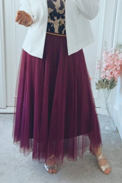 20 colors Flowy Elastic Waist Tulle Pleated Skirt-Blue Hand Home