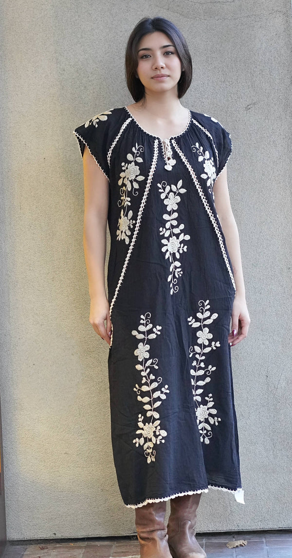 Clementine Crochet Emb. Dress -Black-Blue Hand Home
