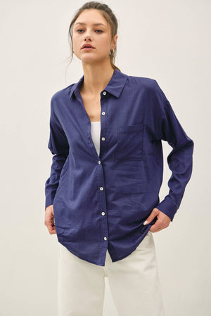Cotton Blend Light Weight Oversized Classic Shirt-Blue Hand Home