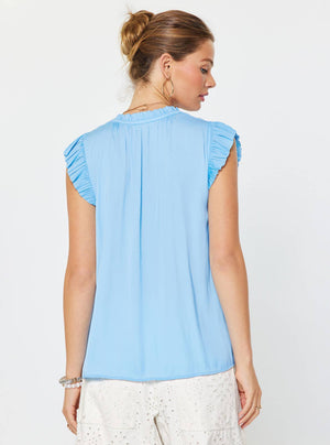 Margot Pleated Sleeve Blouse-Blue Hand Home