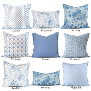Serenity Toile de Jouy Roses Pillow Cover –Sky Blue, Vintage-Blue Hand Home