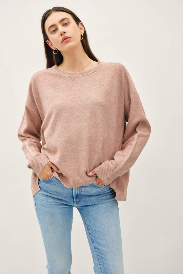 OVERSIZED SLUB YARN SWEATER WITH BACK STITCHING-Blue Hand Home