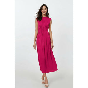 Silky Pleated Waistline Midi Dress-Blue Hand Home