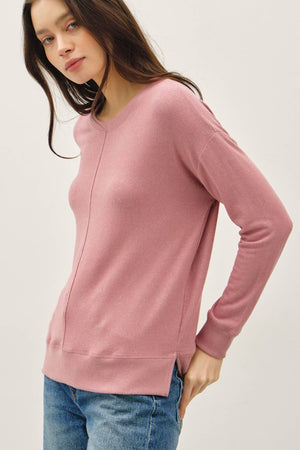 ROUND NECK HACCI BRUSHED PULLOVER KNIT TOP-Blue Hand Home