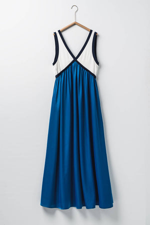 Contrast Piping Empire Waist Dress-Blue Hand Home