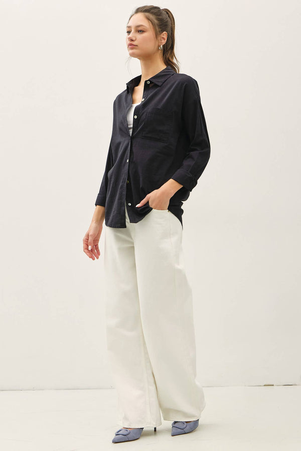 Cotton Blend Light Weight Oversized Classic Shirt-Blue Hand Home