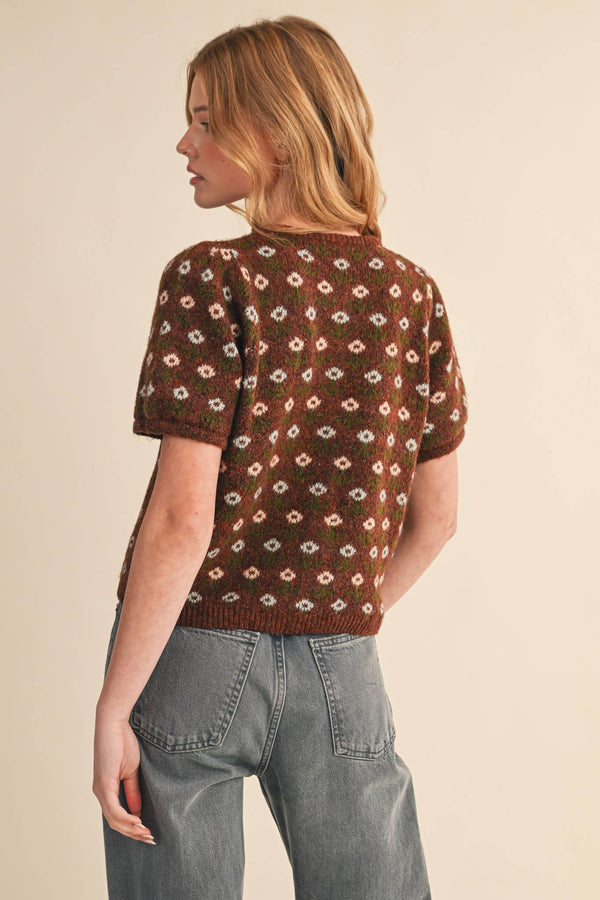 FLORAL SHORT SLEEVE SWEATER CARDIGAN MSW11259-Blue Hand Home