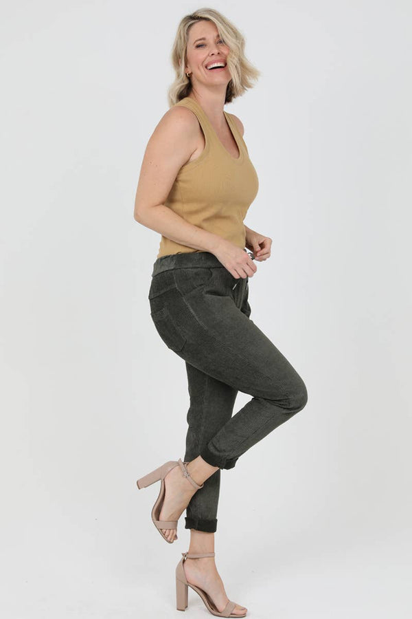 NPA28-ASIS ONE SIZE STRETCH CORDUROY DRAWSTRING WAIST PANTS-Blue Hand Home