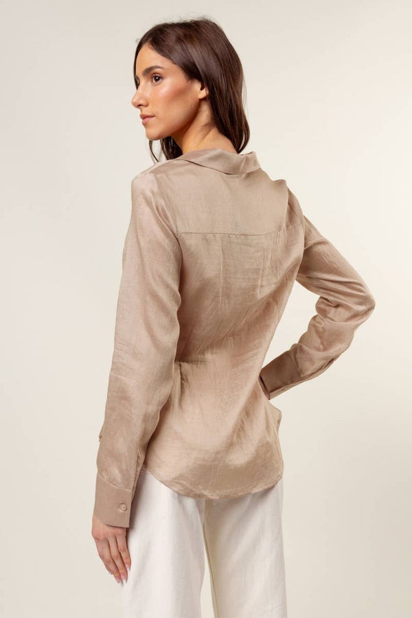 Refined Hidden-Placket Blouse-Blue Hand Home