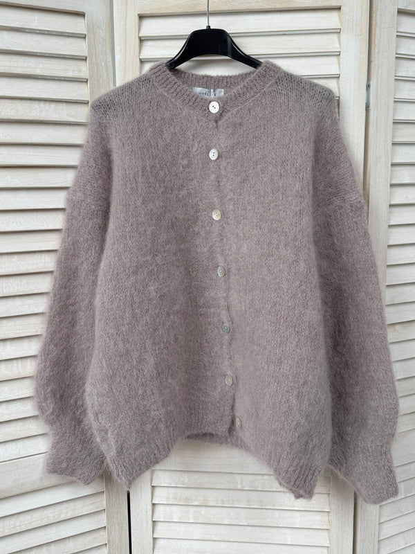 Cropped cardigan in 80% kid mohair-Blue Hand Home