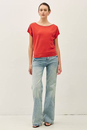 Boat Neck Cap Sleeve Fine Sweater Top