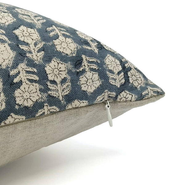 Handcrafted Block Print Duck Canvas Pillow Cover -Tulsi Buti-Blue Hand Home