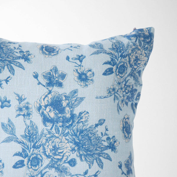 Serenity Toile de Jouy Roses Pillow Cover –Sky Blue, Vintage-Blue Hand Home